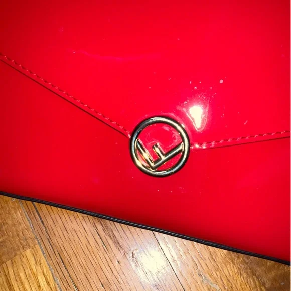 AUTHENTIC FENDI RED PATENT LEATHER WALLET ON CHAIN